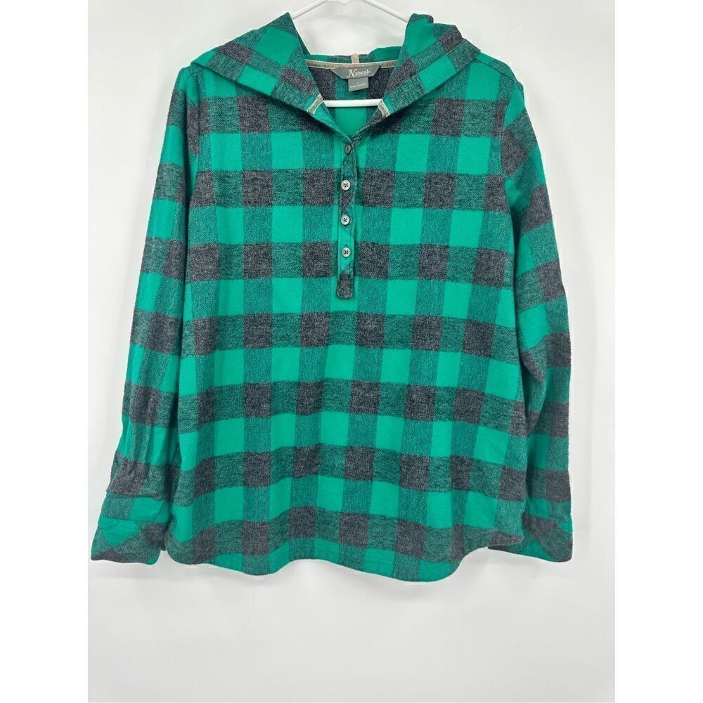 Natural Reflections size L cotton green plaid hooded long sleeve flannel shirt